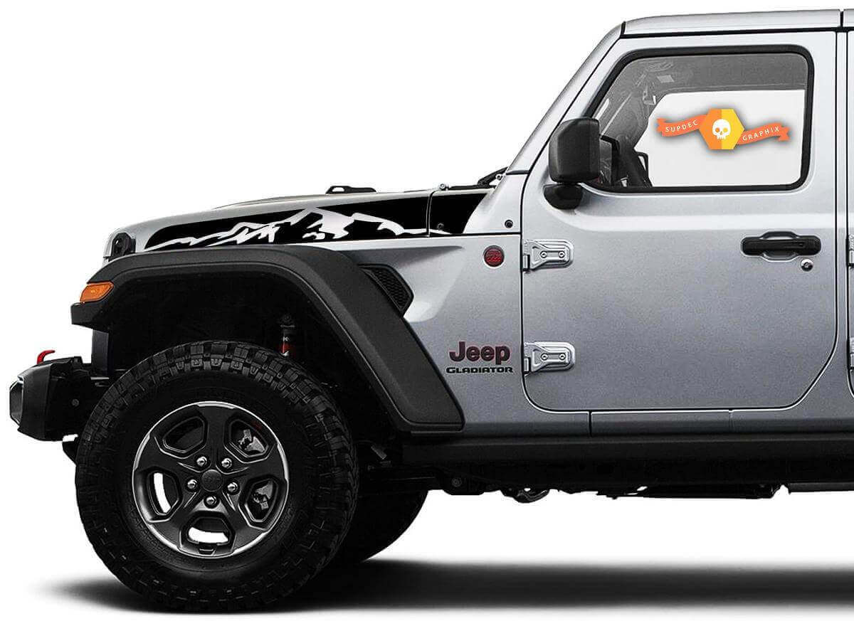 Mountains Style Motorkapstrepen Vinyl Decal Set voor Jeep Wrangler Gladiator Rubicon