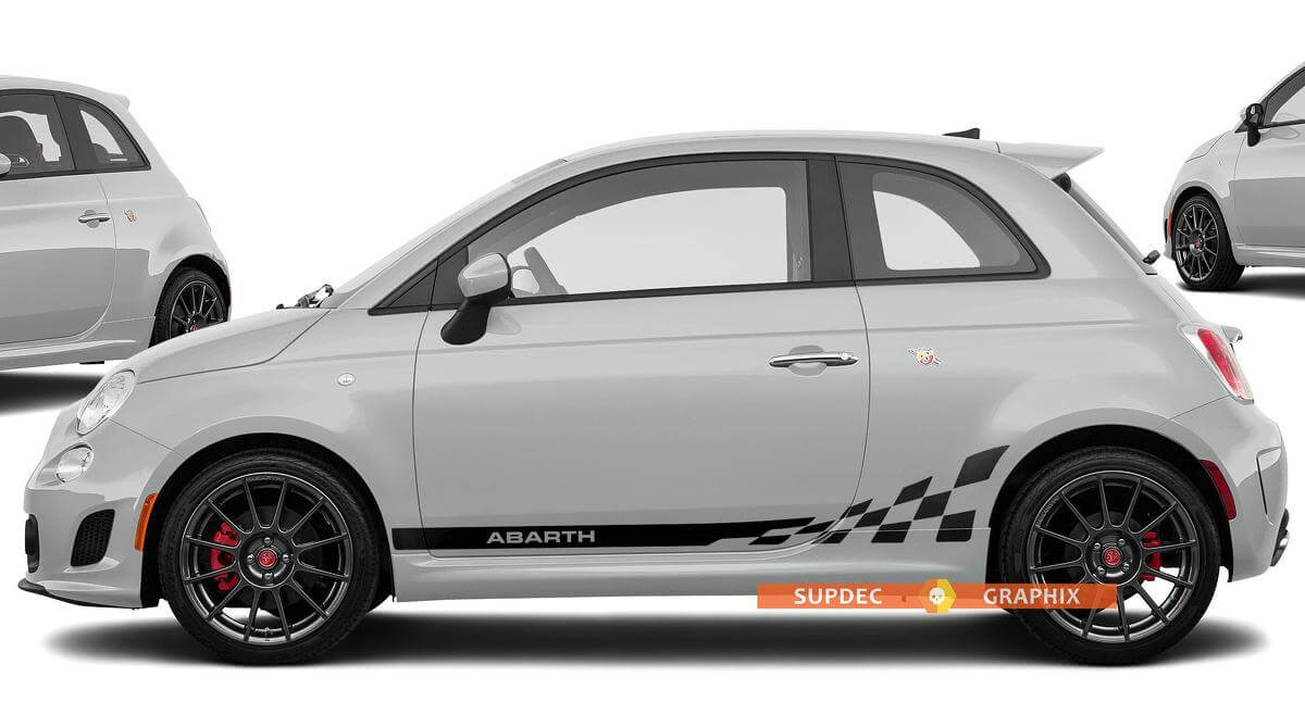 Fiat 500 ABARTH-logo geblokte vlag sticker sticker zijkant grafische strepen
