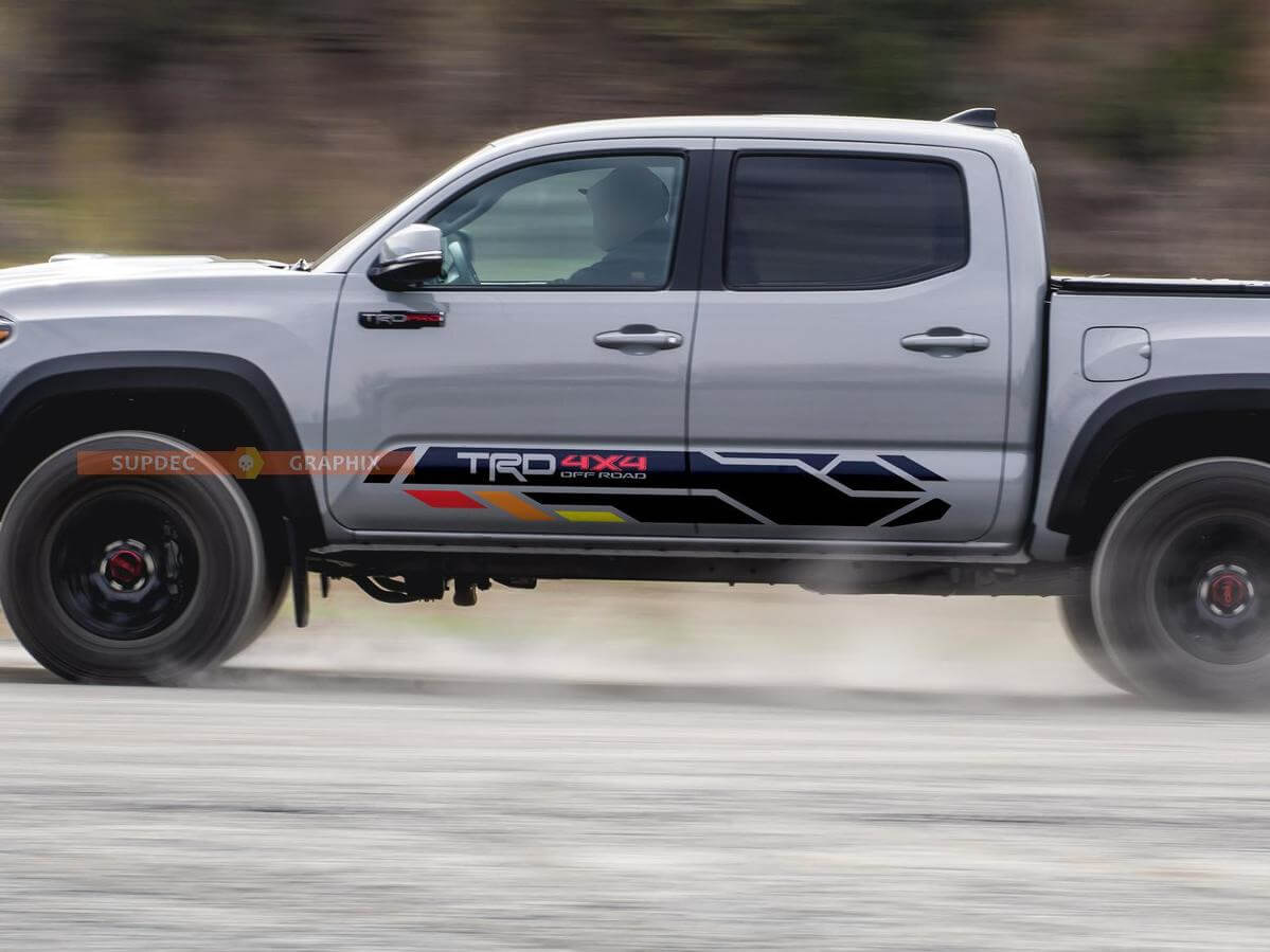Vintage TRD 4x4 PRO Sport Off Road Rocker Panel Side Vinyl Stickers Sticker geschikt voor Toyota Tacoma 13-2020 of Tundra 13-2024
