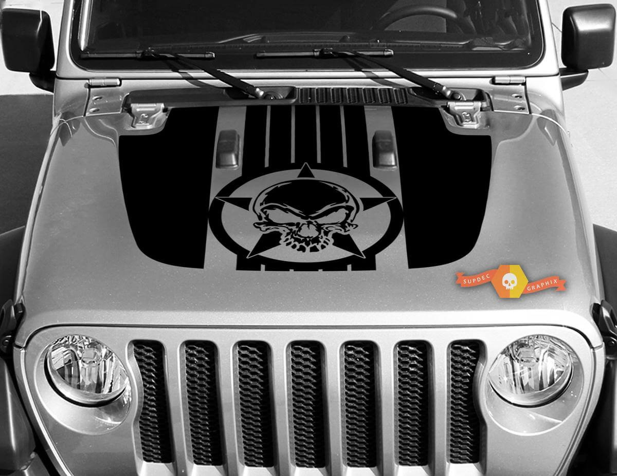 Skull Star Stripes Kap vinylsticker voor Jeep Wrangler JL JLU en Gladiator JT