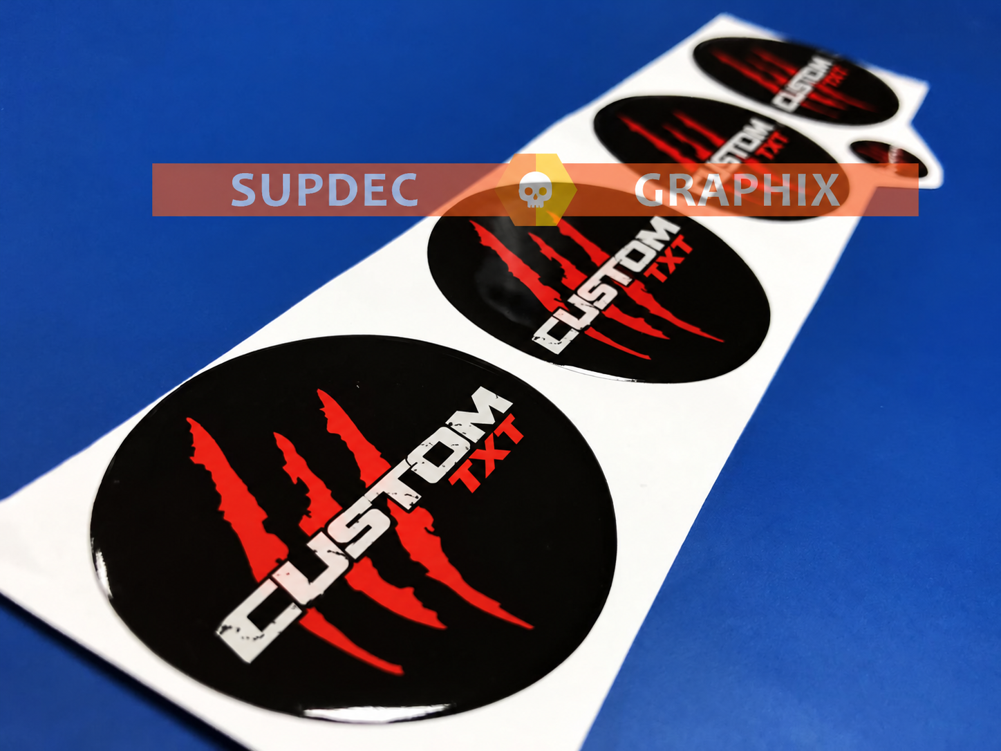 Raptor SVT Style Red Claw Custom TXT 60mm Domed Set — Vinylsticker (wielnaaf)