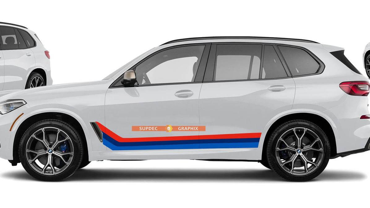M kleuren vinylstrepen voor BMW X5 M50 G05 monochrome stijl en Duits op uw keuze
