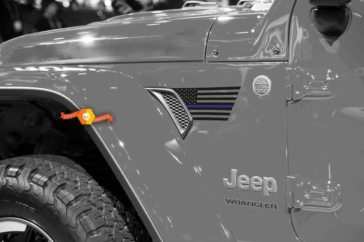 USA Vlag Blauwe Lijn Vent Spatbord Vinyl Decal Sticker voor Jeep Wrangler 2018-2021
