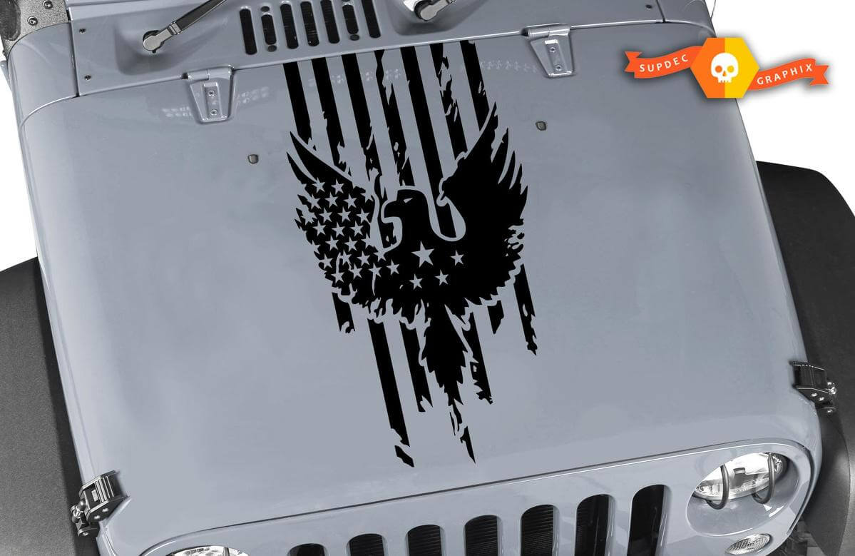 Versleten Amerikaanse vlag adelaar motorkap vinylsticker voor Jeep Wrangler