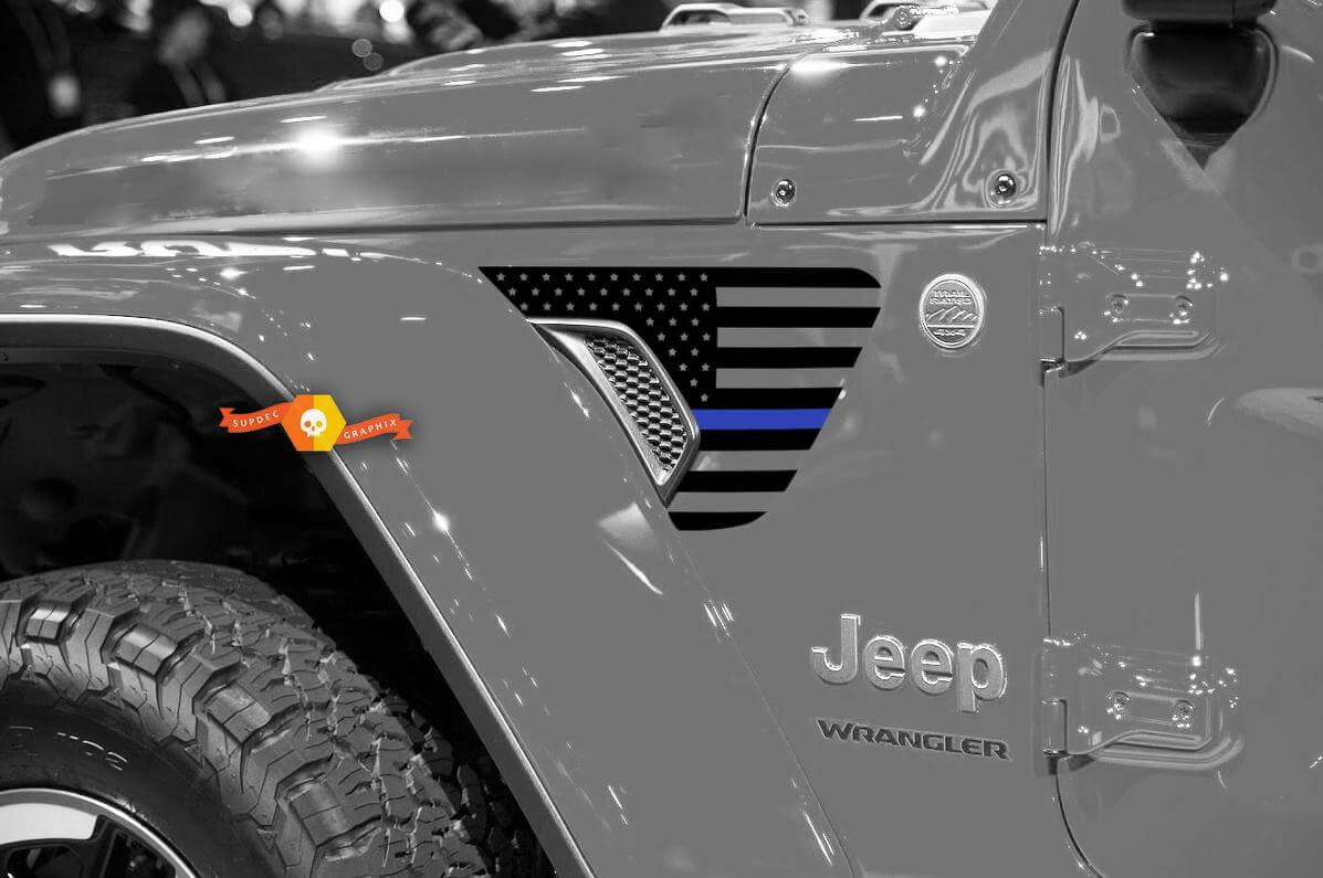 Amerikaanse Vlag Blauw Lijn Vent Spatbord Vinyl Decal Sticker voor Jeep Wrangler 2018-2021