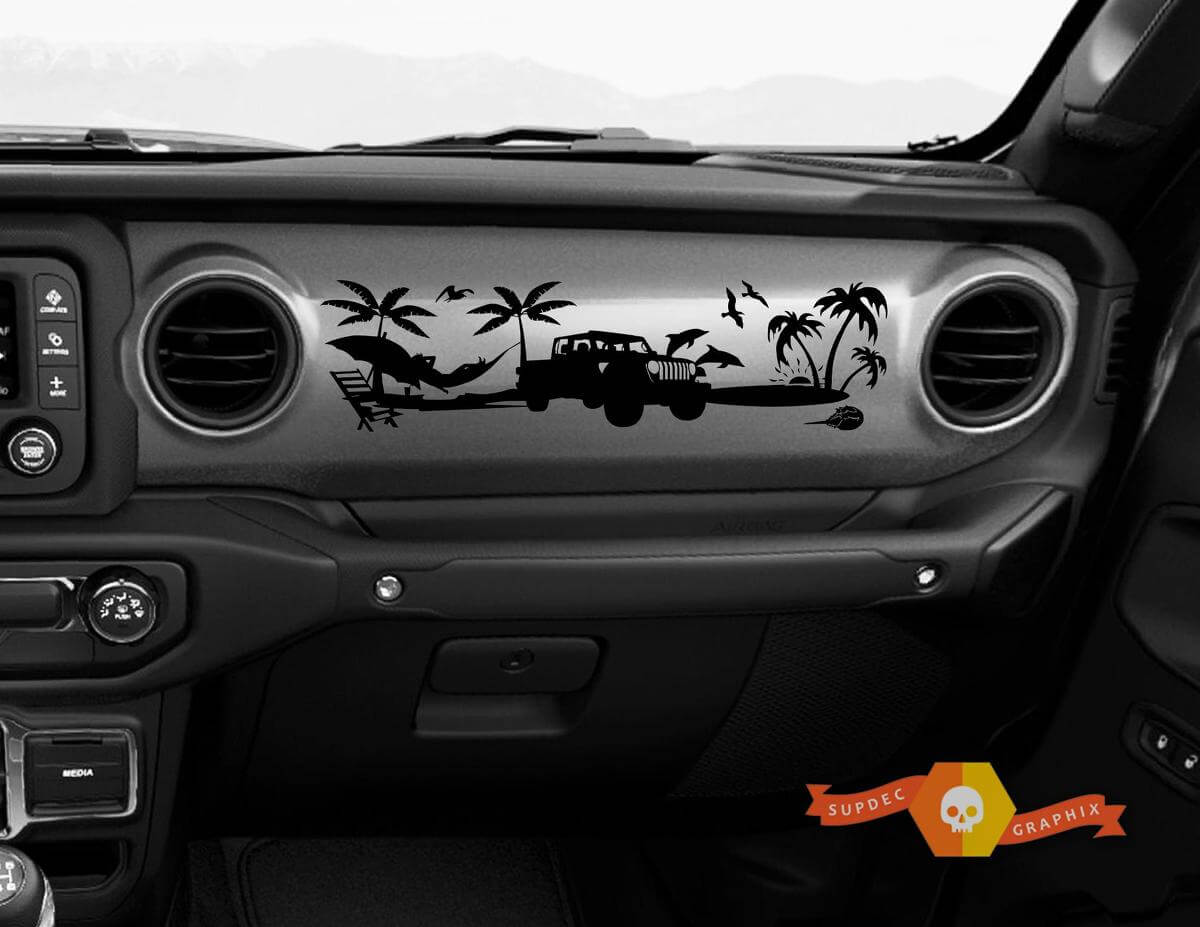 Dashboard Beach Scène Vinyl Sticker Decal voor Jeep JT Rubicon Gladiator