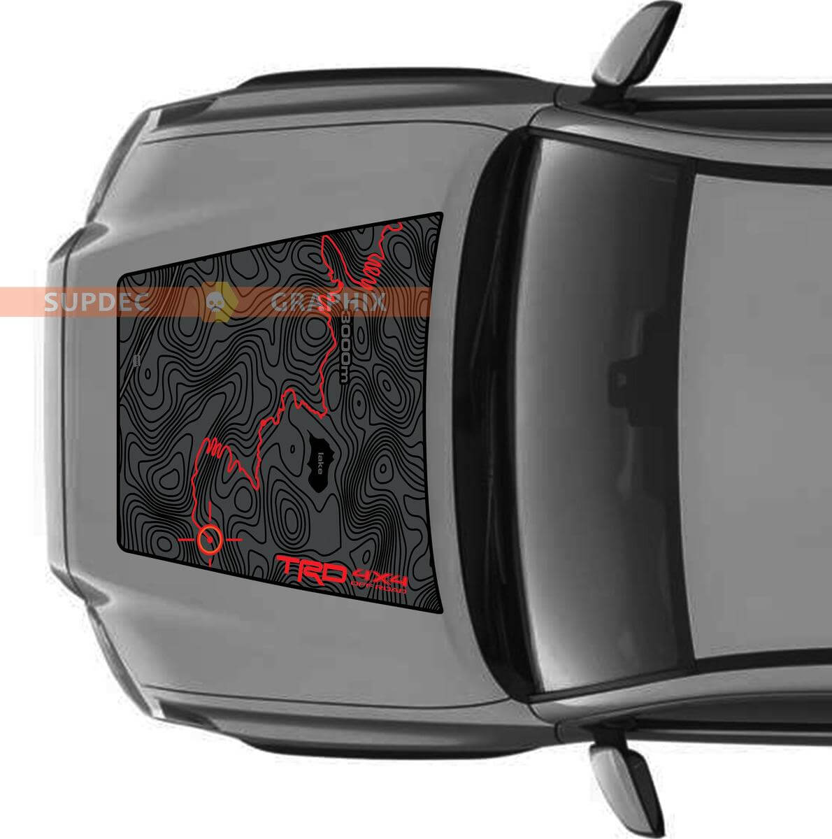 Topografische Kaart Avontuur Motorkap Vinyl Sticker voor Toyota Tacoma 2016-2020