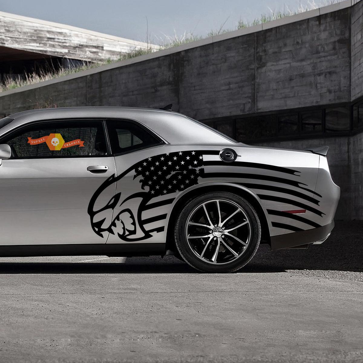 USA-vlag Hellcat-zijvinylsticker voor Dodge Challenger