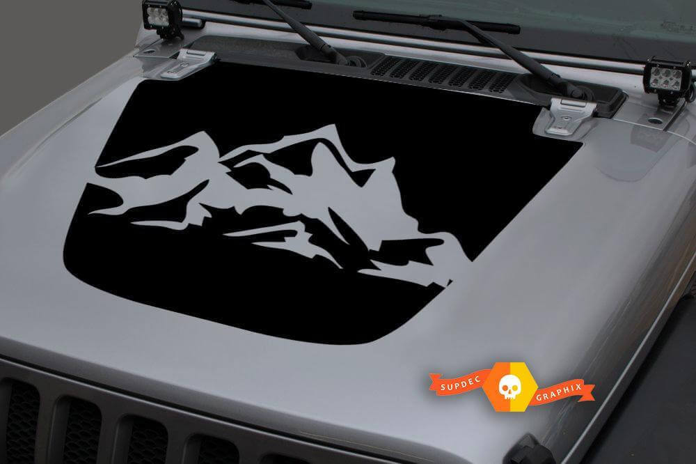Mountains motorkap vinyl decal kit voor Jeep Gladiator en Wrangler