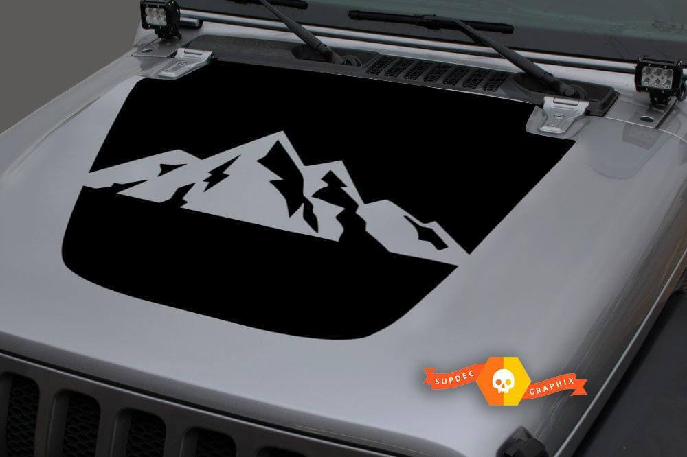 Mountains Blackout Motorkap Vinyl Sticker voor Jeep Gladiator en Wrangler