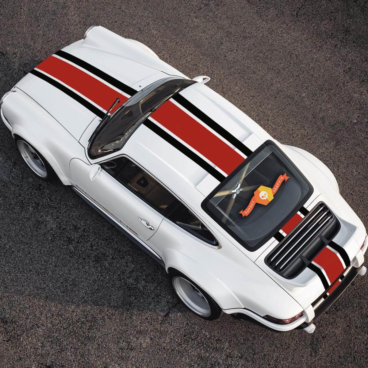 Centrale Racing Motorkap Dak Achterzijde Strepen Vinyl Decal Kit voor Porsche 911