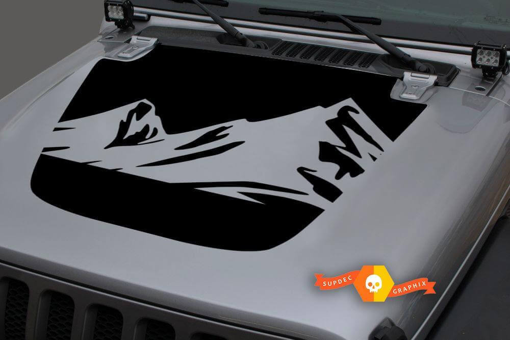 Vinylsticker voor motorkap met bergdesign 3 voor Jeep Gladiator JT Wrangler JL JLU