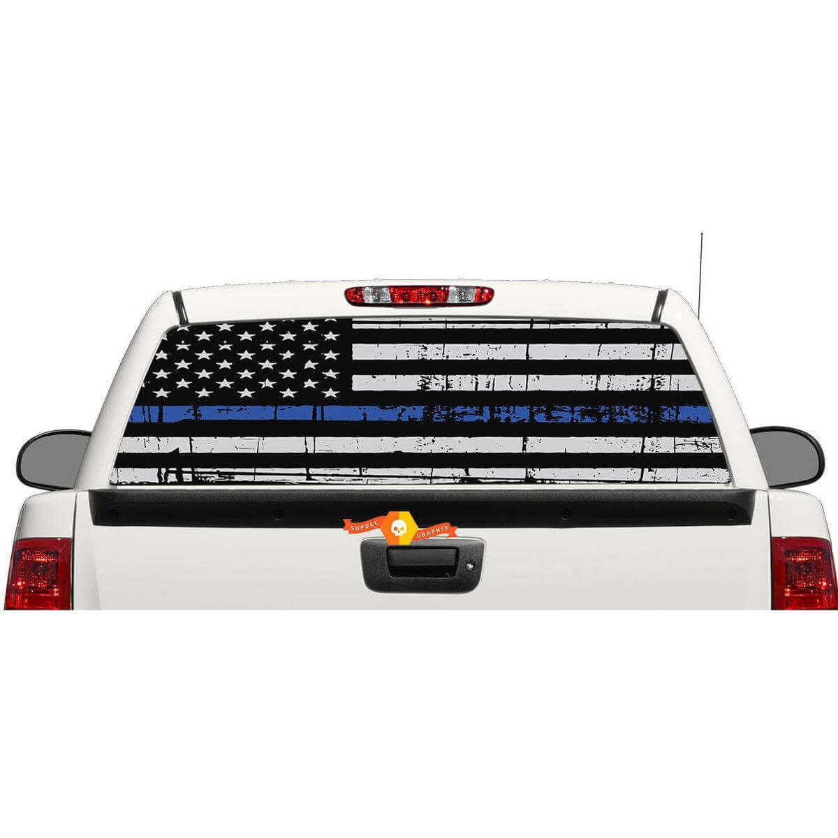 USA-vlag Blauwe Lijn Achterruit- of Achterklep Vinylsticker voor Pick-up Trucks SUV's