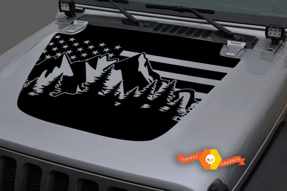 USA Vlag Bergen Stijl Motorkap Vinyl Decal voor Jeep Gladiator & Wrangler JL JLU JT