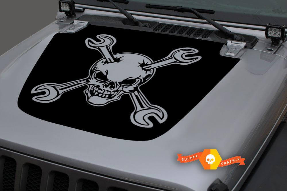 Schedel en Gekruiste Steeksleutels Motorkap Vinyl Decal voor Jeep Wrangler JL JLU en Gladiator JT