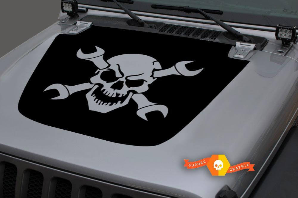 Schedel en gekruiste moersleutels motorkap vinyl sticker voor Jeep Wrangler Gladiator