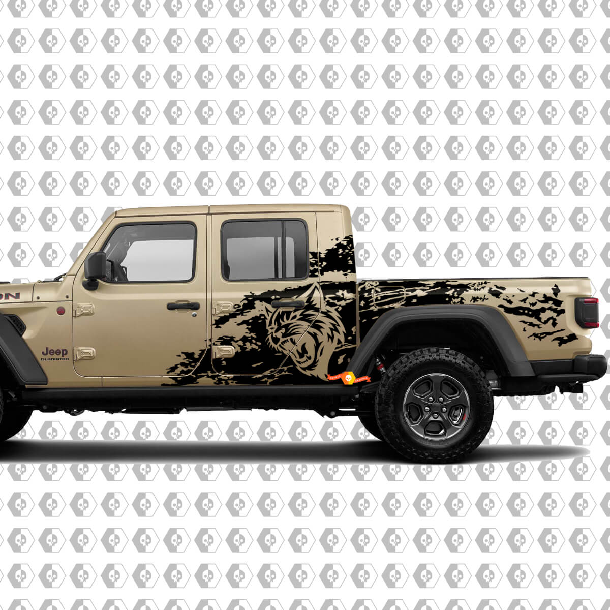 Hell Cat Wild Style Splash Grunge Bedside Vinyl Sticker Decal Graphic voor Jeep Gladiator