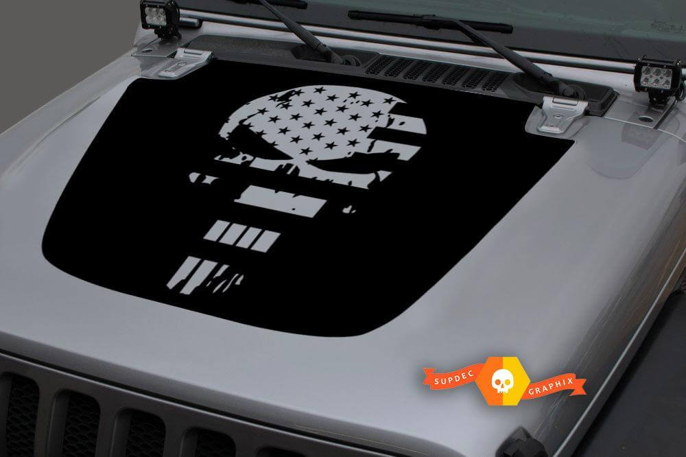 Punisher-stijl USA vlag schedel capuchon vinyl sticker voor Jeep Wrangler Gladiator