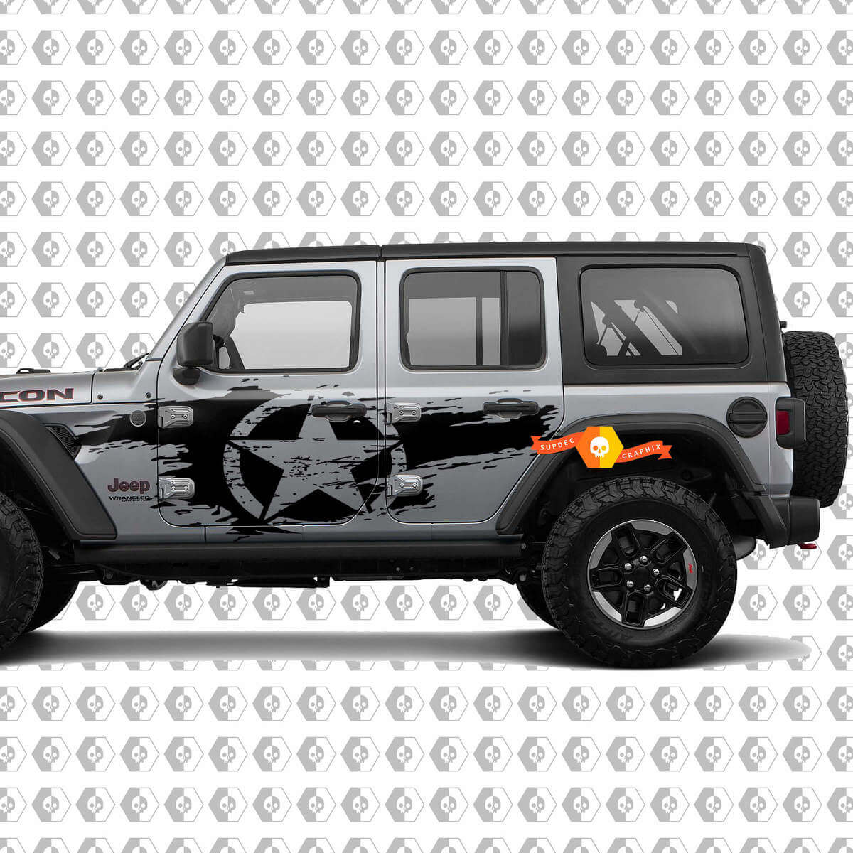 Versleten Ster Zij Vinyl Decal Kit voor Jeep Wrangler Unlimited JL