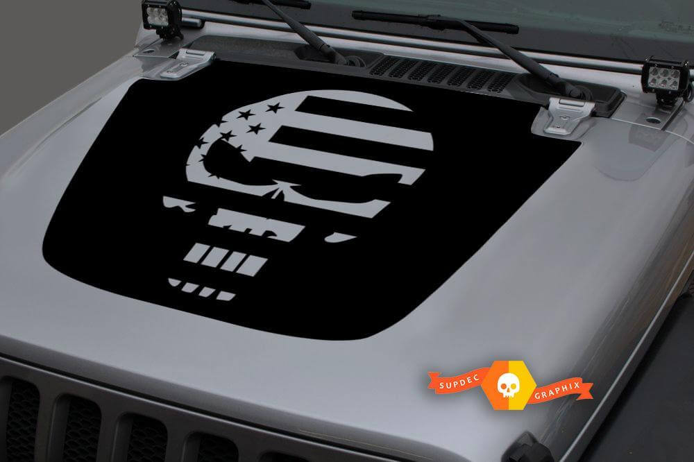 Punisher Skull Amerikaanse vlag motorkap vinylsticker voor Jeep Wrangler JL JLU en Gladiator JT