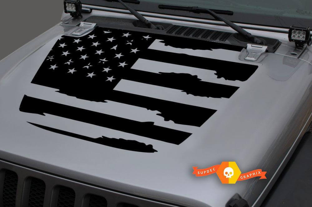 Beschadigde Amerikaanse vlag motorkap vinyl sticker voor Jeep Gladiator en Wrangler JL JLU JT