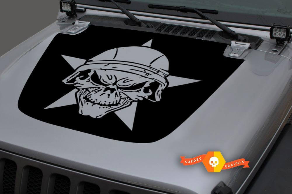 Military Star Skull Blackout Capuchon Vinyl Decal voor Jeep Wrangler & Gladiator