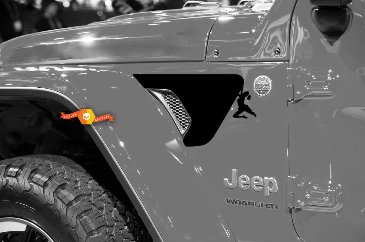 Vinylsticker voor vrouwelijke klimmer spatbordventilator voor Jeep Wrangler JL JLU en Gladiator JT