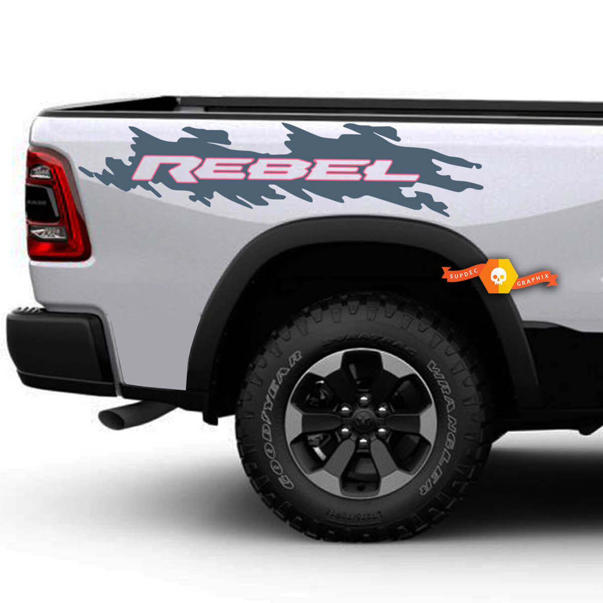 Set Rebel Bed Side Decal Sticker 2 Graphics Vinyl Bedside voor Dodge Ram