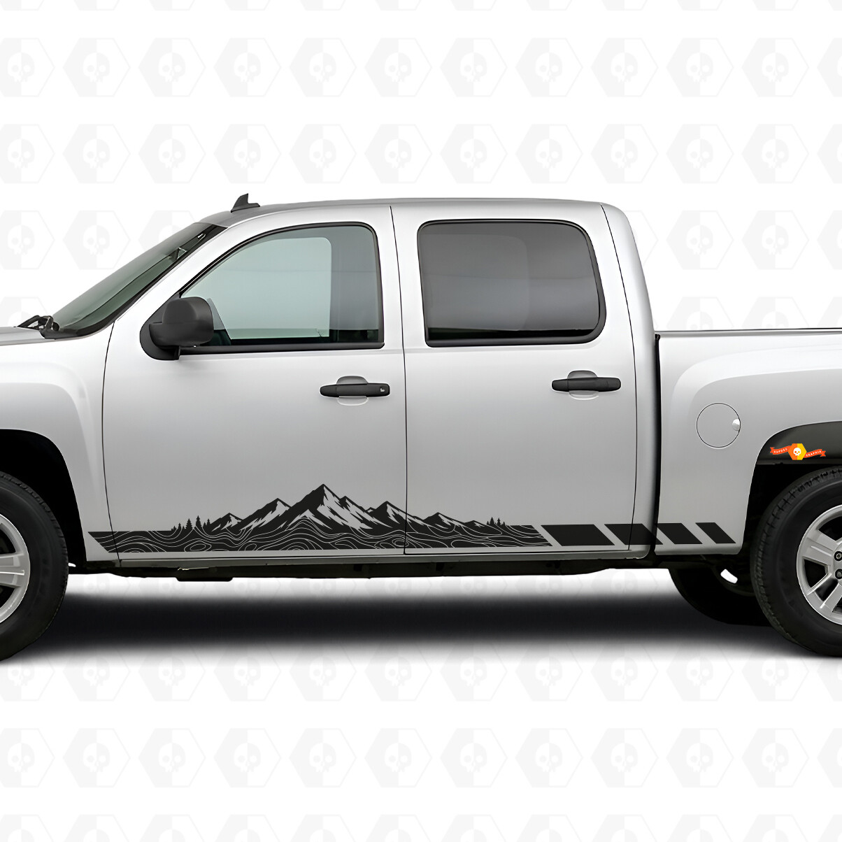 Berg Topografische Deur- & Rocker Panel Vinyl Strepen voor Chevrolet Silverado 1500 GMT900 2007-2013
