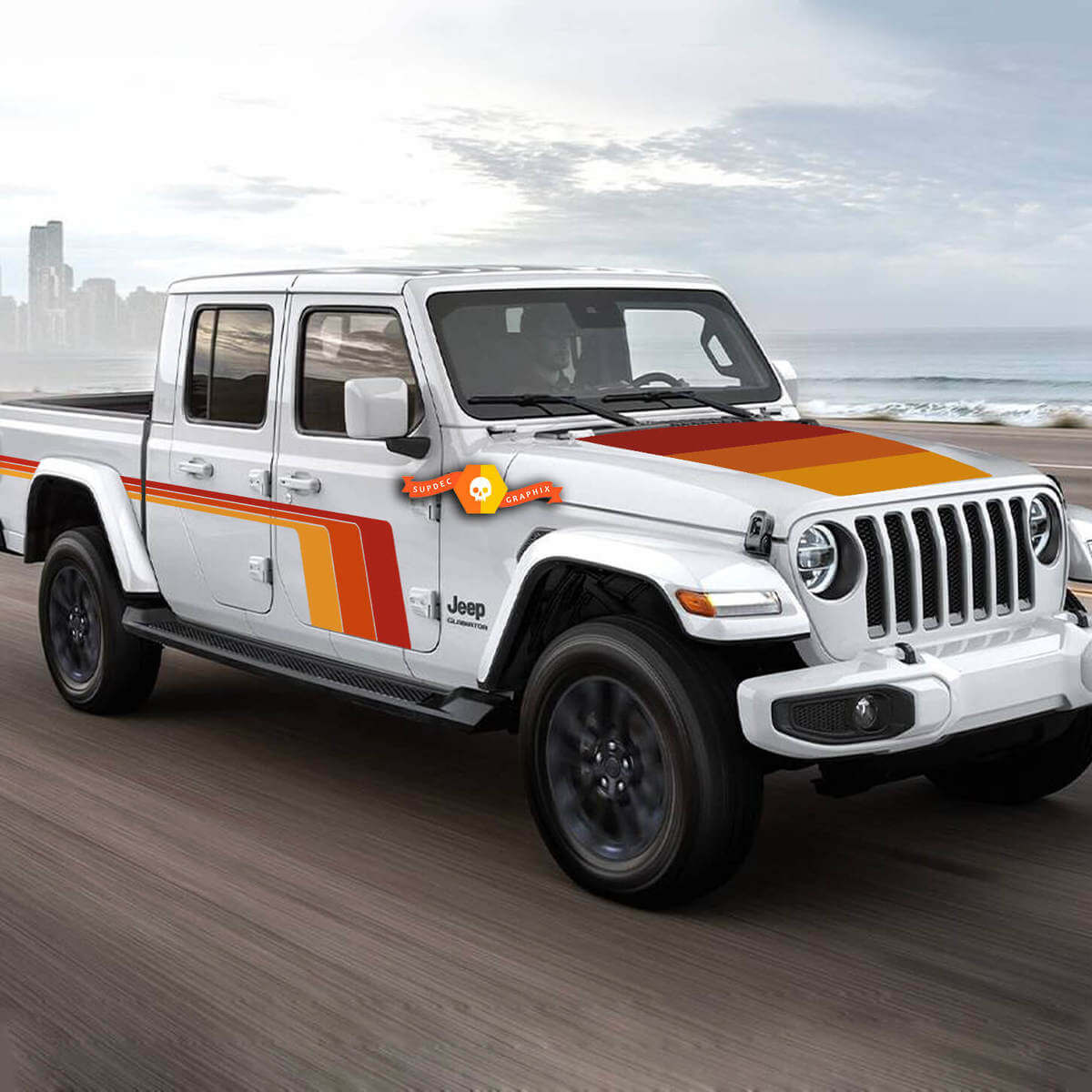 Retro stijl zij- en motorkapstrip vinyl decal kit voor Jeep Gladiator