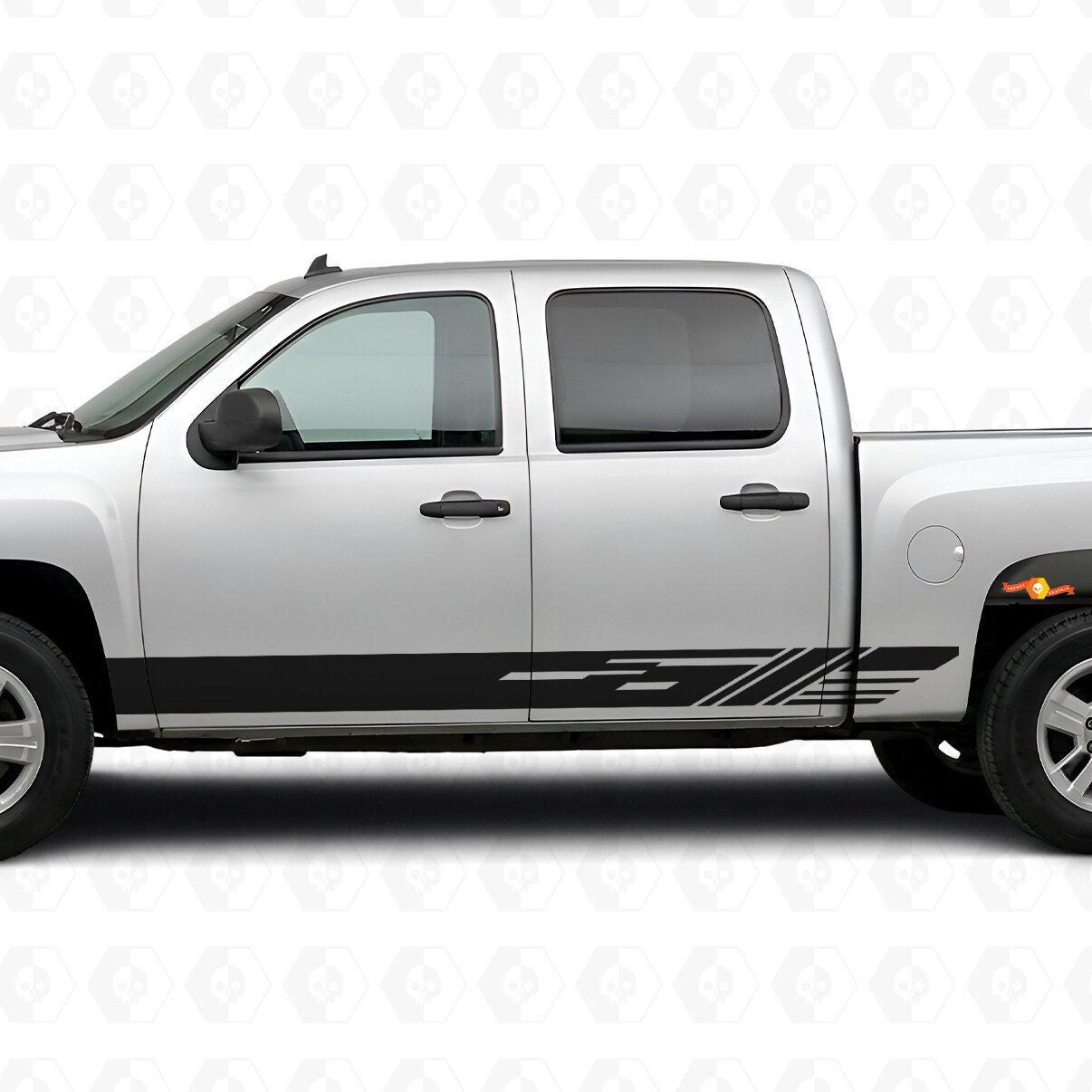 Diagonaal geplaatste vinylstrepen voor deuren en dorpels voor Chevrolet Silverado 1500 GMT900 2007-2013