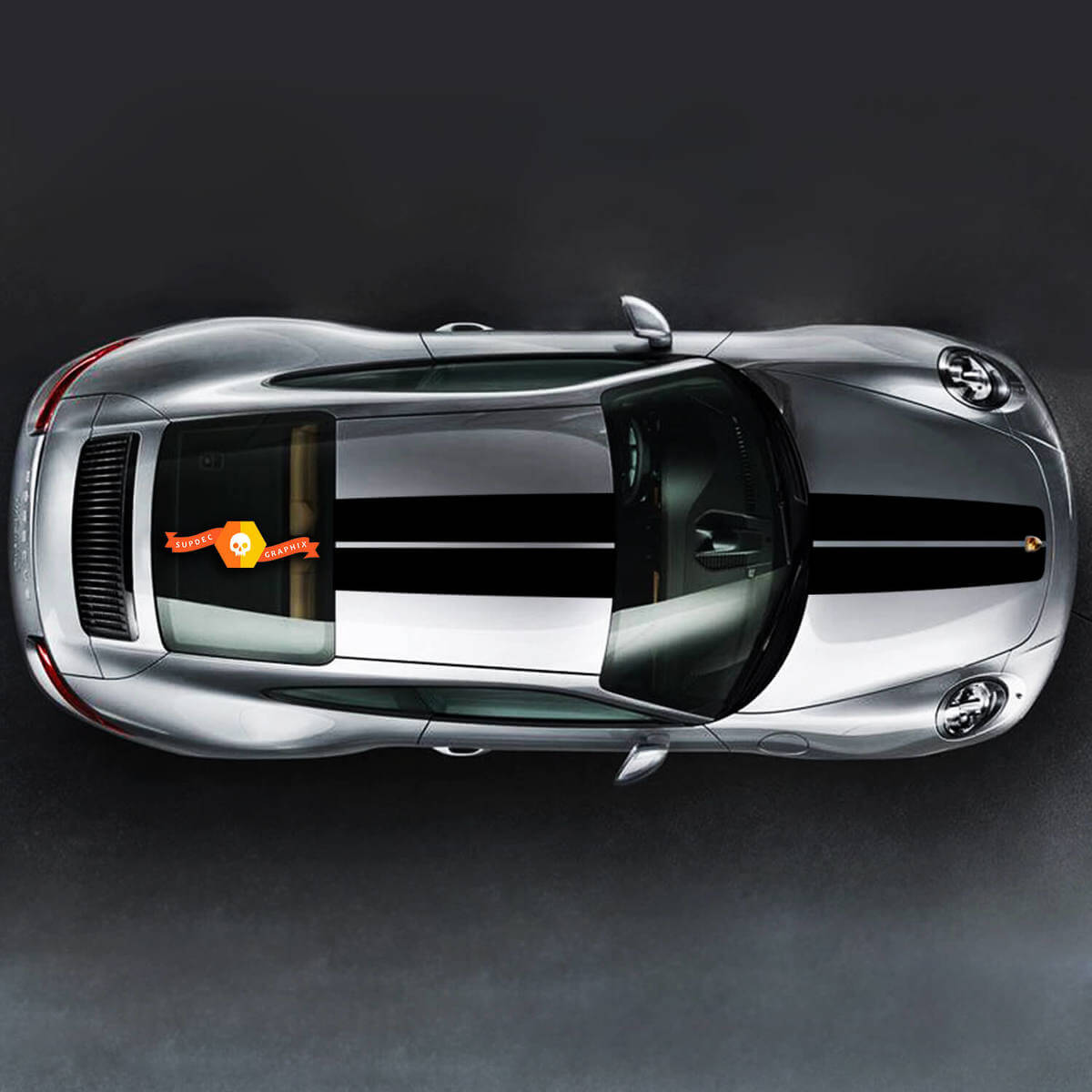 Dubbele race motorkap- en dakstrepen vinyl decalset voor Porsche 911 Turbo S
