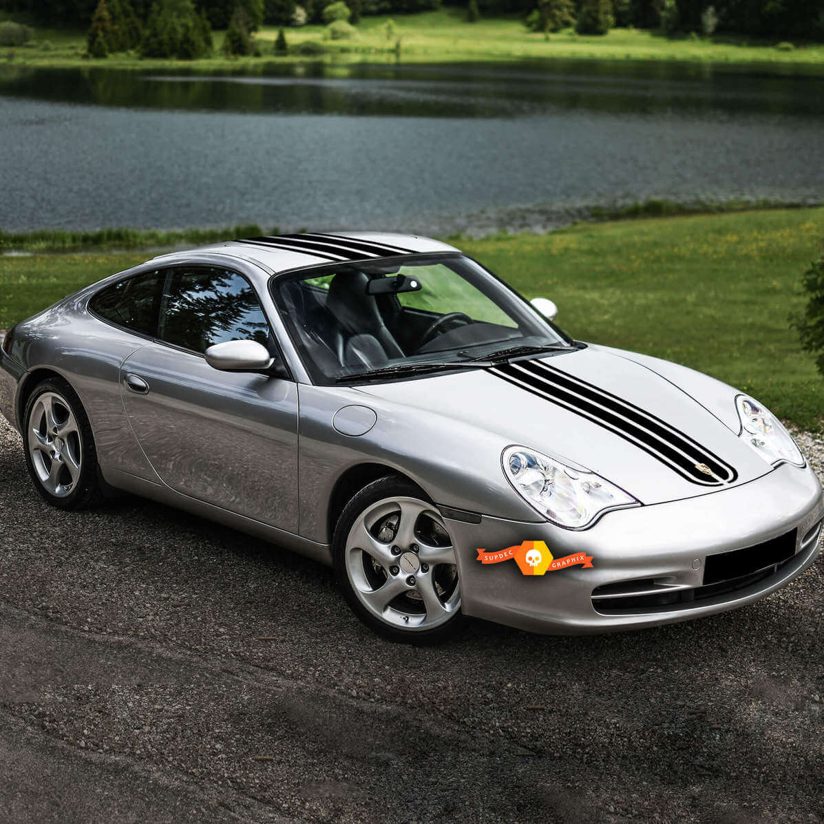 Race motorkap- en dakstrepen vinyl decal kit voor Porsche 996 Carrera