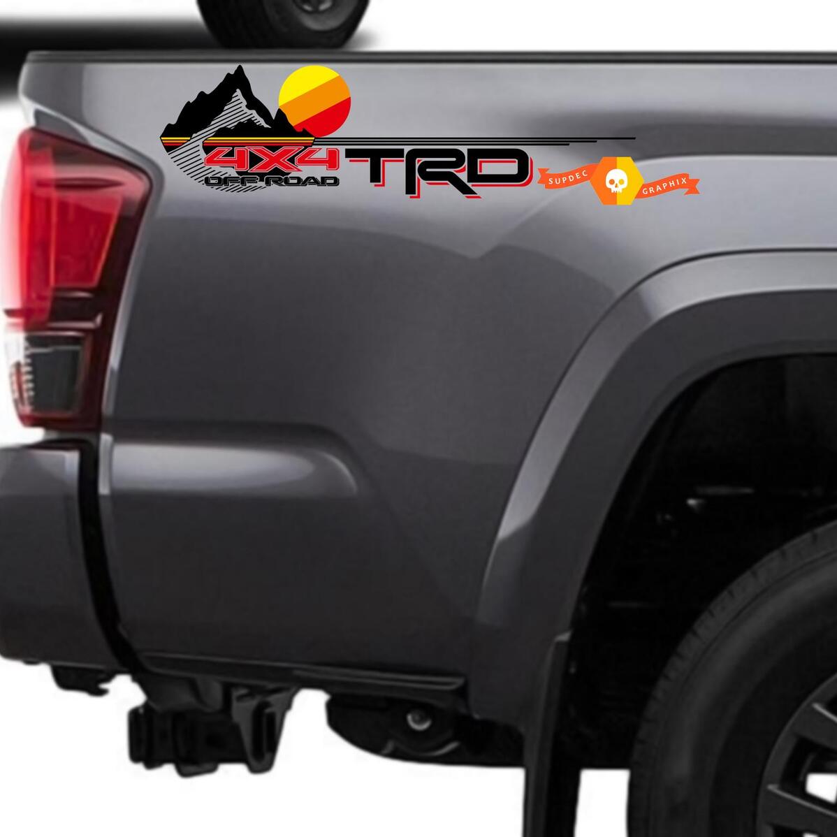 Nieuwe TRD 4 x 4 off-road met bergen vintage zonsondergang retro oude stijl kant vinyl stickers sticker geschikt voor Tacoma Tundra 4Runner
