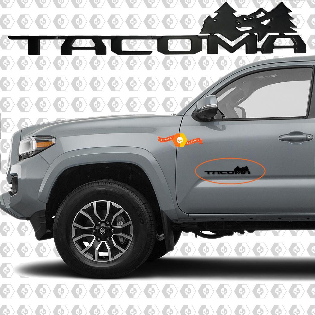 Zwart Tacoma Mountains and Trees Metalen aluminium badge Bedzijembleem Aluminium
