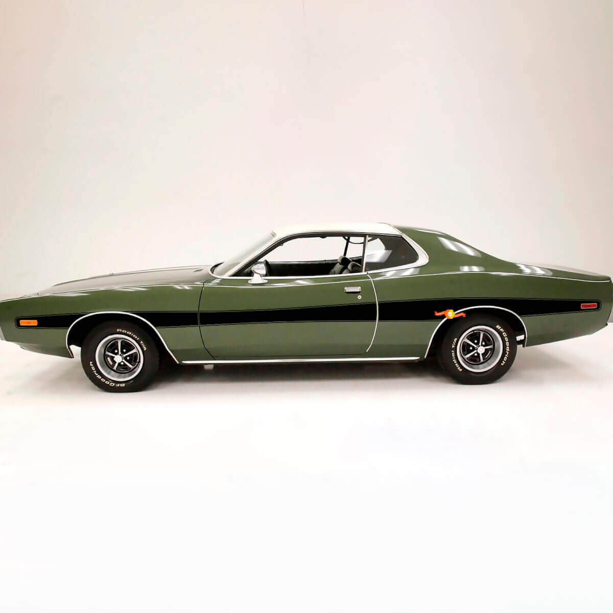 Retro stijl omlijnde zijstrepen vinyl decal set voor Dodge Charger 1973