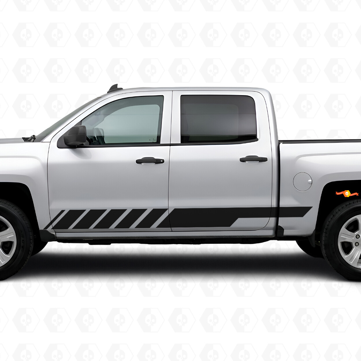 Schuin verlopende racedeur- en dorpelvinylstrepen voor Chevrolet Silverado 1500 K2XX 2014-2019