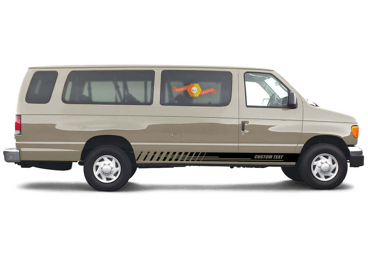 2x zijkant Ford E-Series Chassis Vinyl Stripes carrosseriesticker vinyl grafische sticker Aangepaste tekststijl 1
