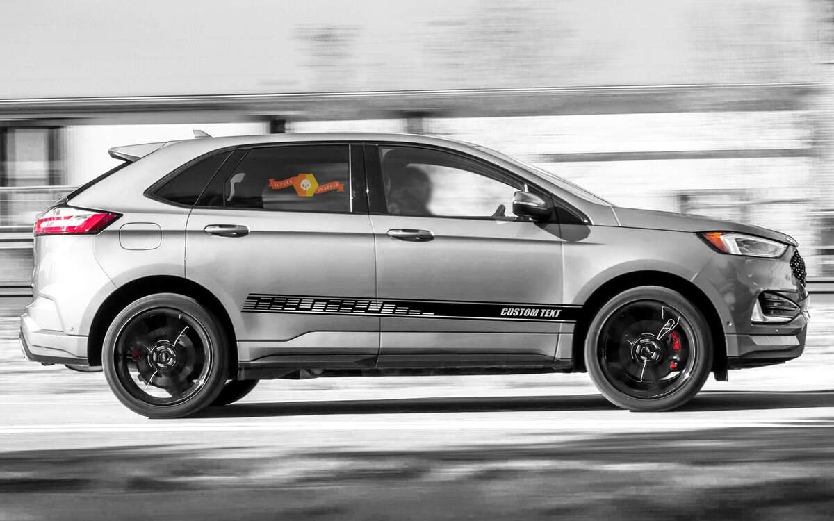 Geperforeerde Strepen met Aangepaste Tekst Zijvinylset voor Musclecar Edge