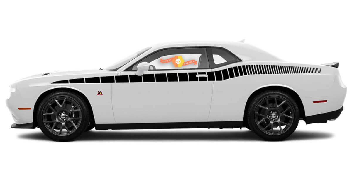 2008 en recenter Dodge Challenger volledige lengte Bodyline Strobe Racing Stripe Kit 3

