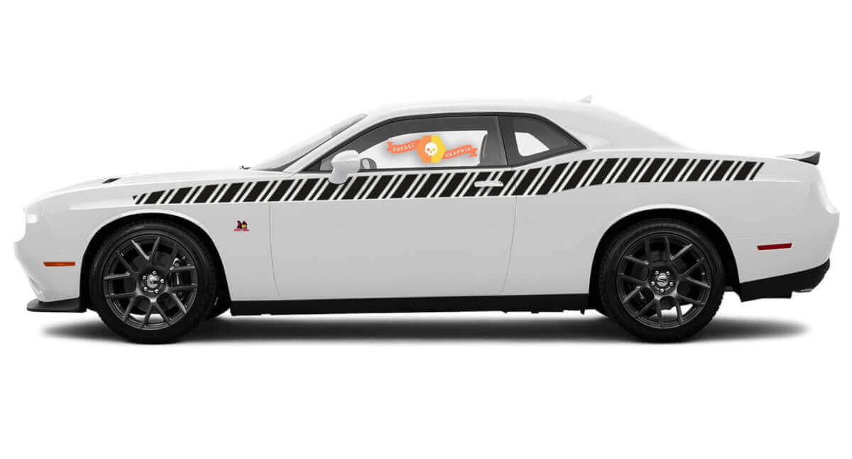 2008 en later Dodge Challenger volledige lengte stijl Bodyline Strobe Racing Stripe Kit 6
