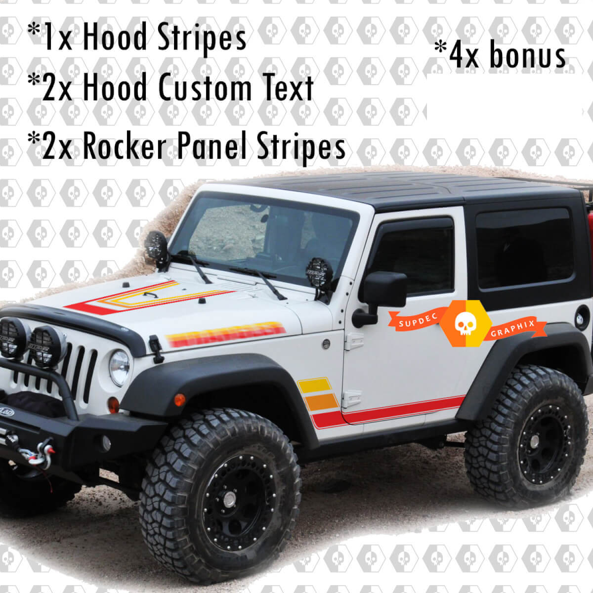 Retro Vintage Kit Hood Rocker Panel stickers Stickers voor Jeep Wrangler Rubicon Renegade JK 2 Deuren
