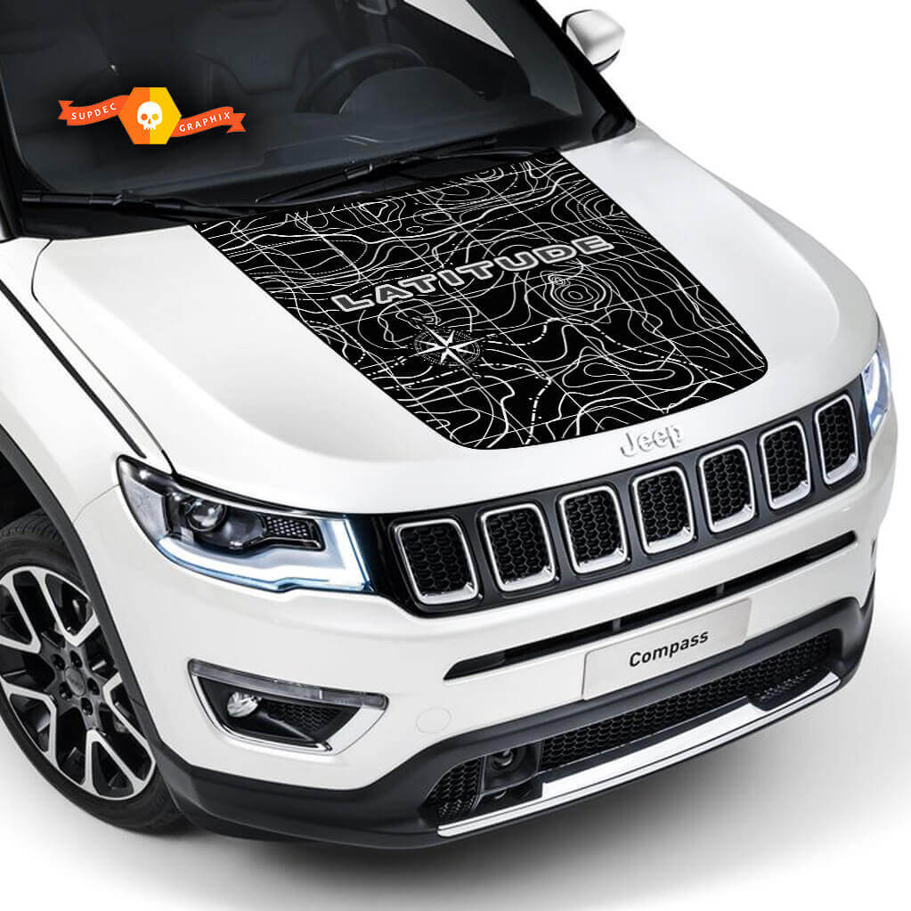 Topografische Kaart Breedtegraad Motordeksel Vinyl Sticker voor Jeep Compass 2017-2020