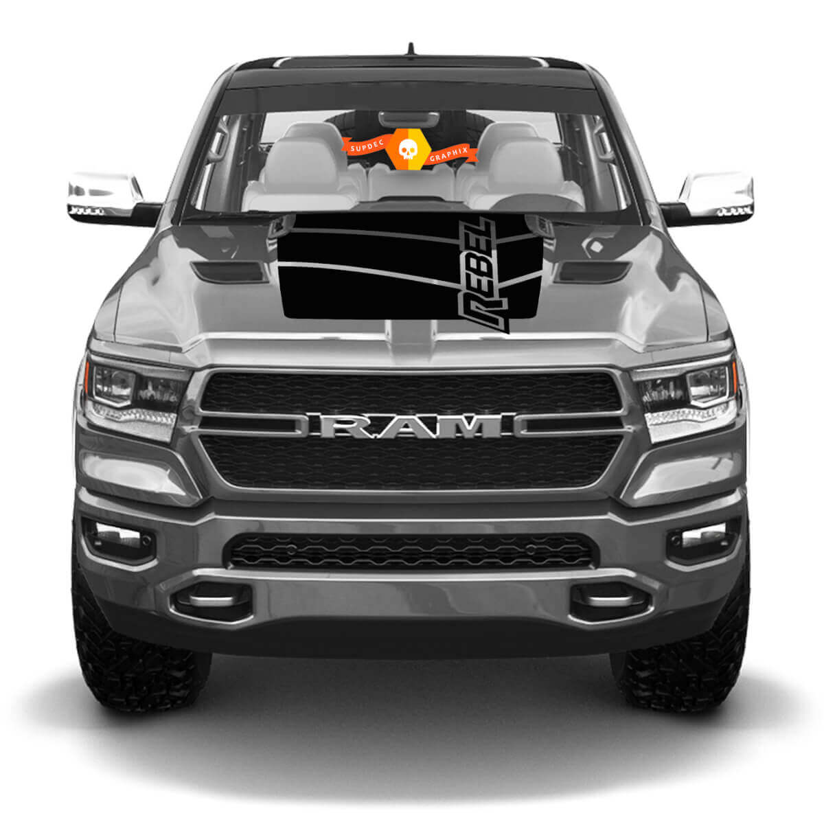 Rebel Lettering Motorkapstrepen Vinyl Sticker voor Dodge Ram Rebel