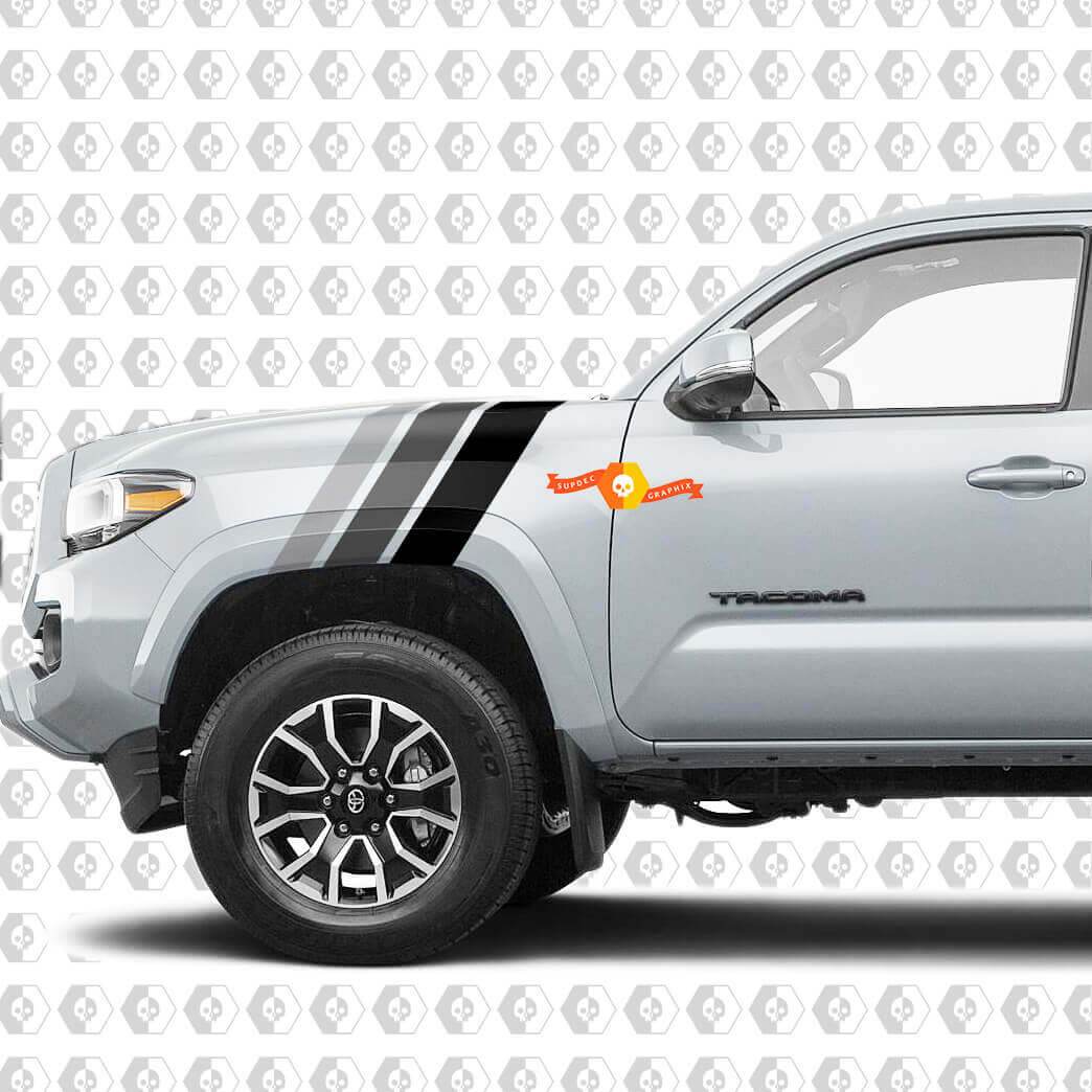 Retro Monochrome Voorvleugel Motorkap Strepen Vinyl Stickers voor Toyota Tacoma 2016-2020