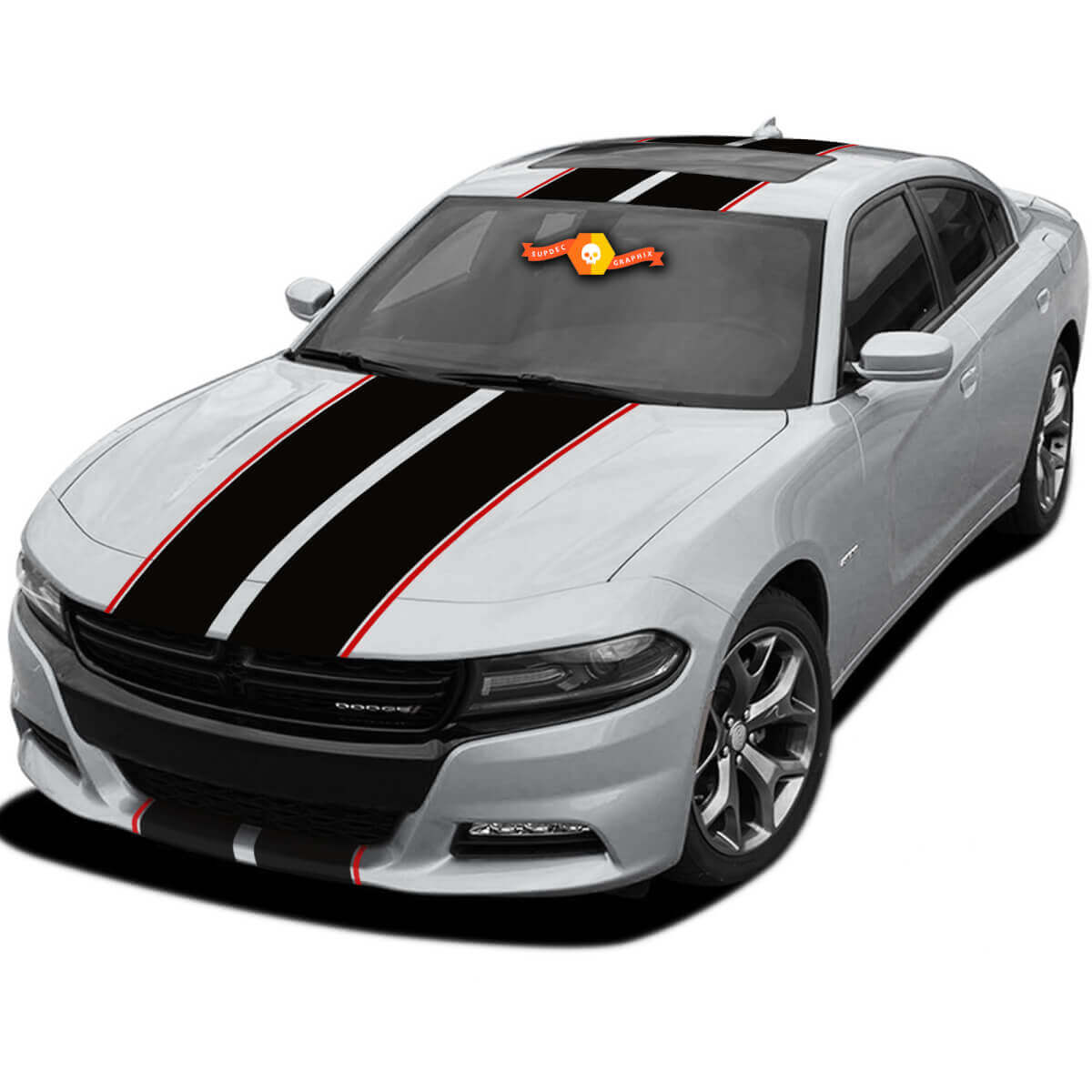 Twin Rally Over the Car Strepen Vinyl Decals Kit voor Dodge Charger