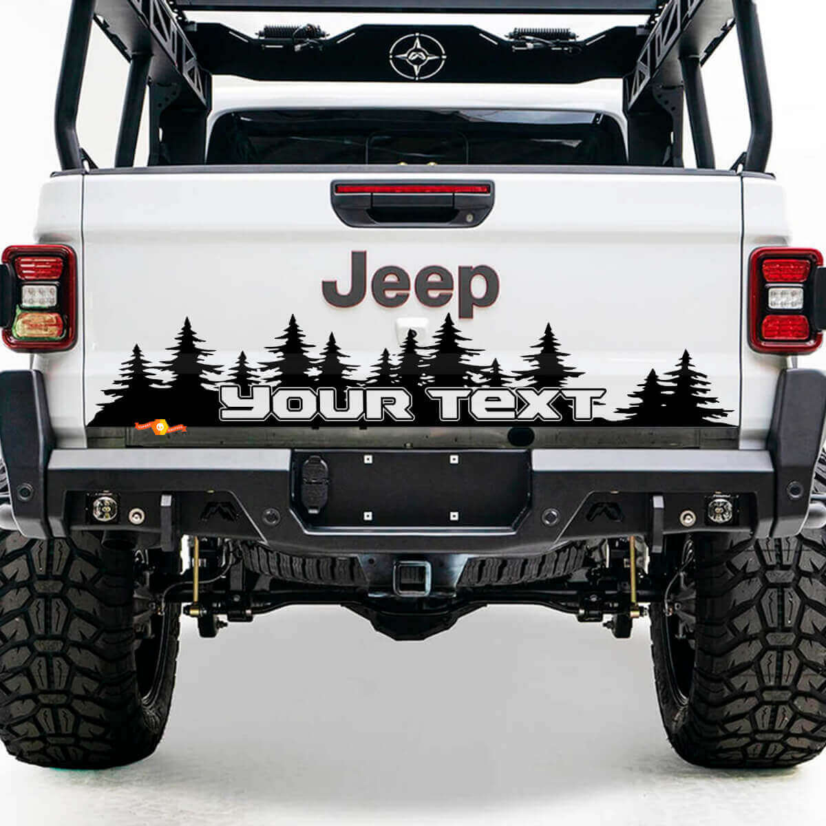 Aangepaste Tekst Dennenbomen Achterklep Vinyl Sticker voor Jeep Gladiator