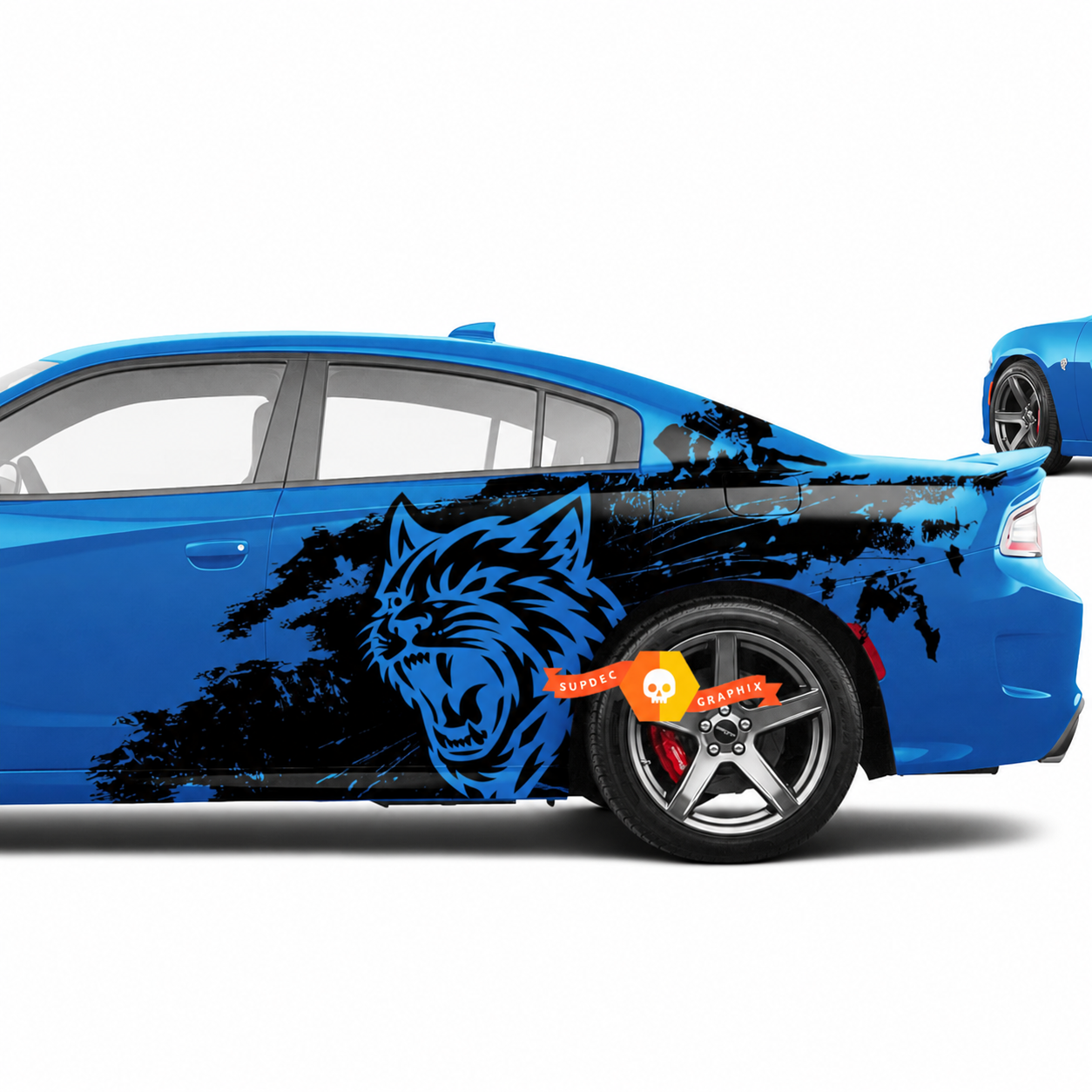 Custom Cat Head Distressed Grunge Pair Zijkant Achterspatbord Vinylsticker voor Dodge Challenger Hellcat