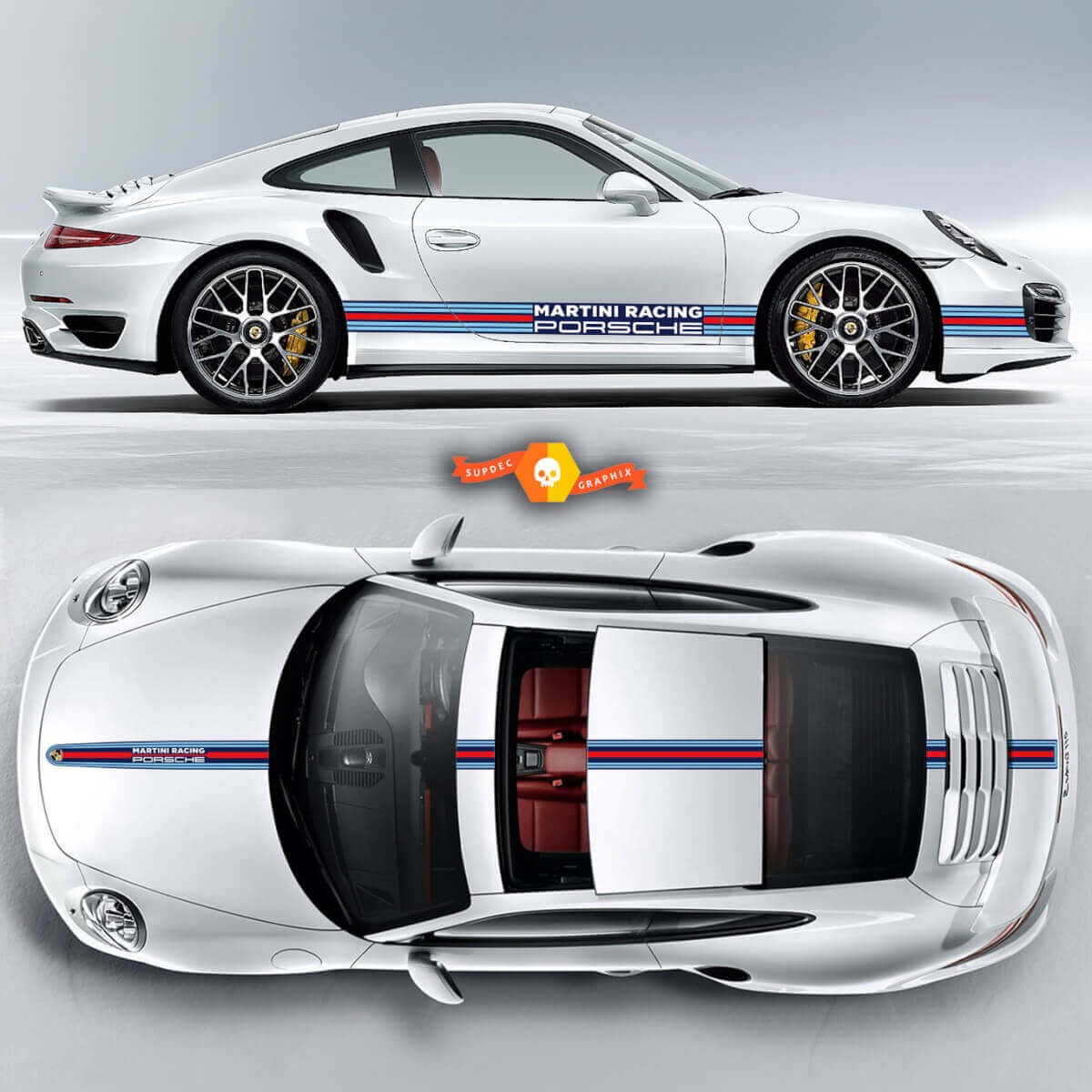 Porsche Martini Racing Stripes voor Carrera Cayman Boxster of een Porsche Full Kit
