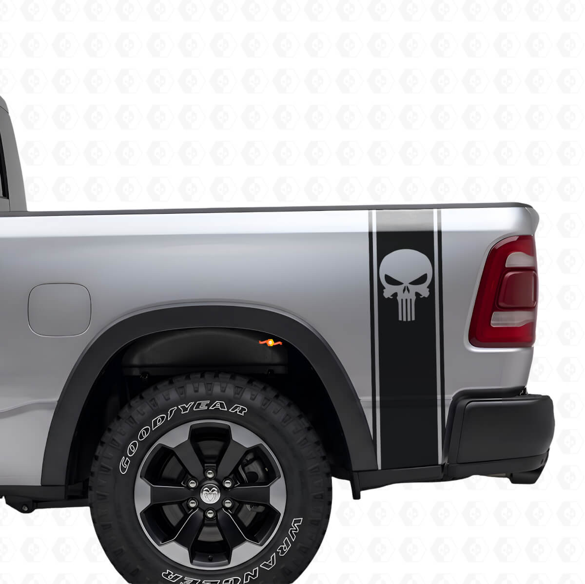 Punisher Skull Bed Side Strepen Vinyl Decal Kit voor Dodge Ram